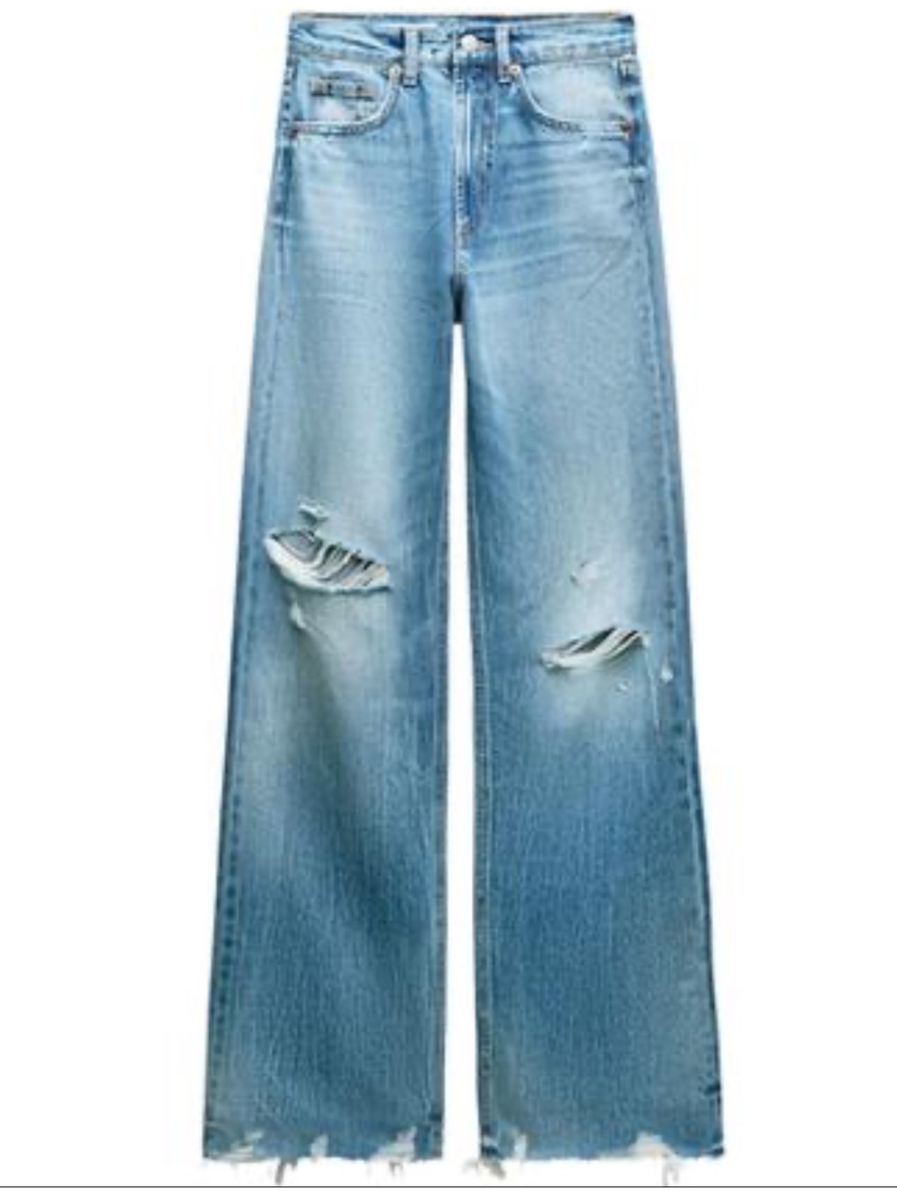 Zara 0 RIPPED HIGH Rise Waist TRF WIDE LEG JEANS WAIST